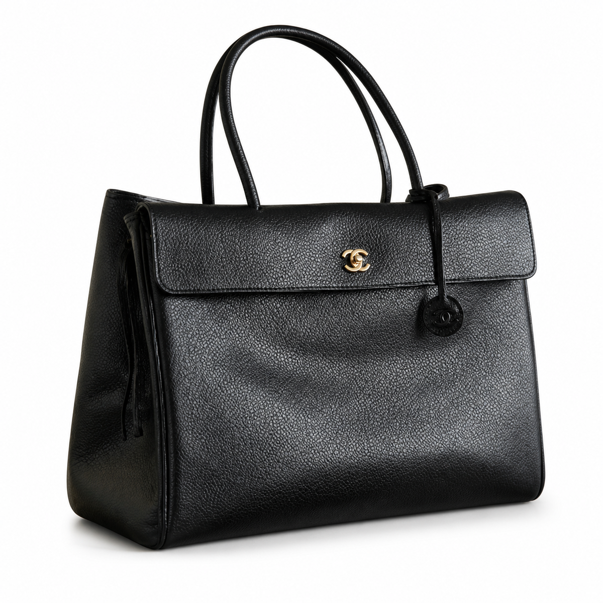 Chanel Large Tote Bag Black Pebbled Caviar Leather | Gold CC Turn-Lock — 43cm