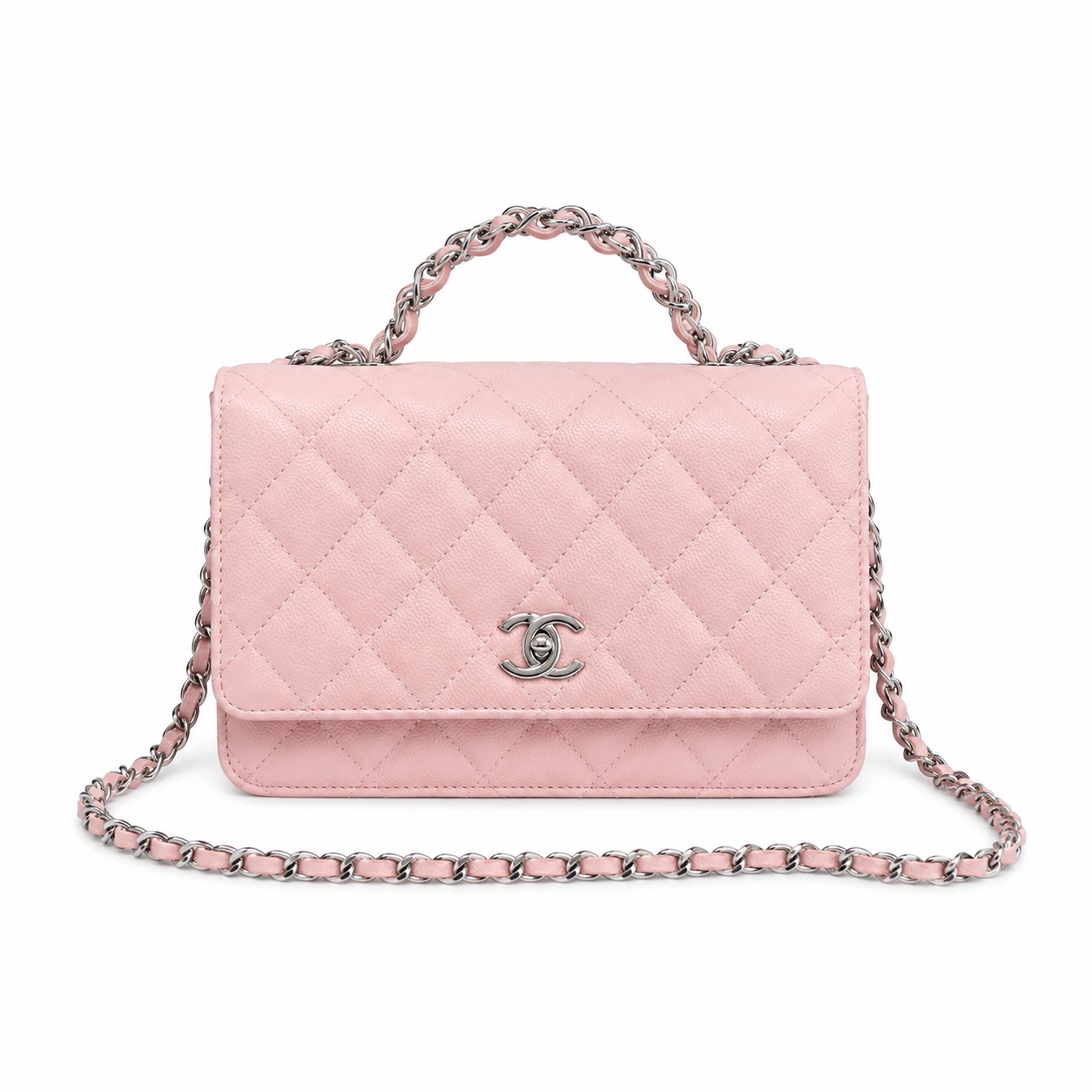 Chanel Pink Quilted Lambskin Flap Bag | Silver CC Chain Top Handle
