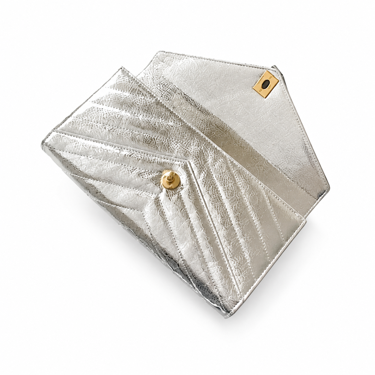 Chanel Silver Crinkled Metallic Envelope Bag | Chevron Quilting, Gold CC & Top Handle