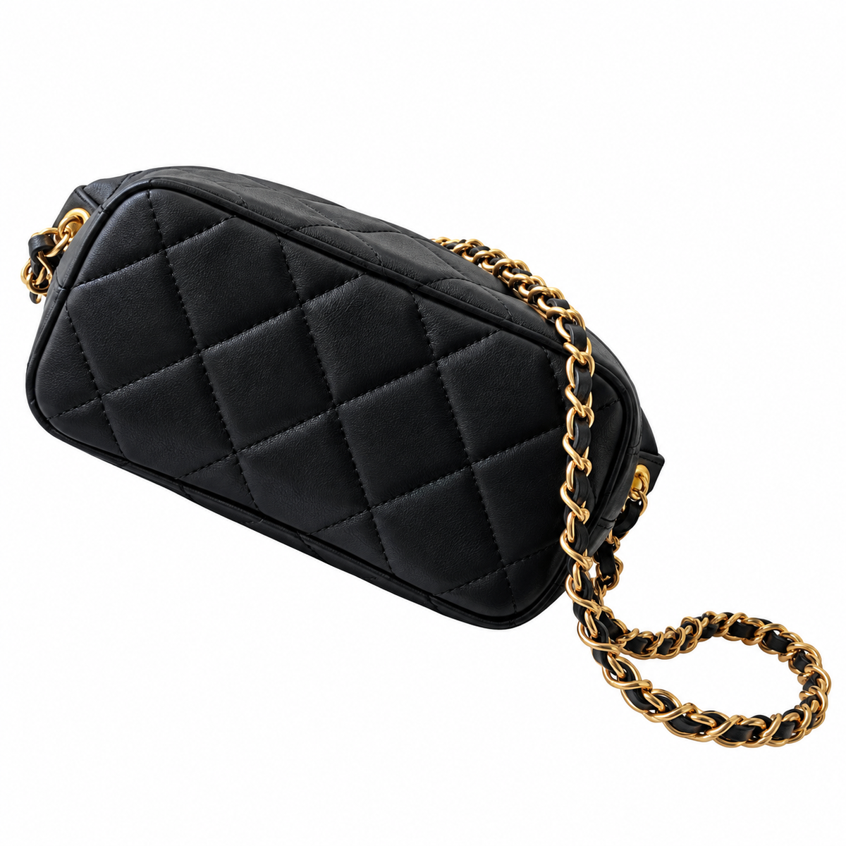 Chanel Quilted Zip Hobo Bag Black 13×23.5×7.5cm