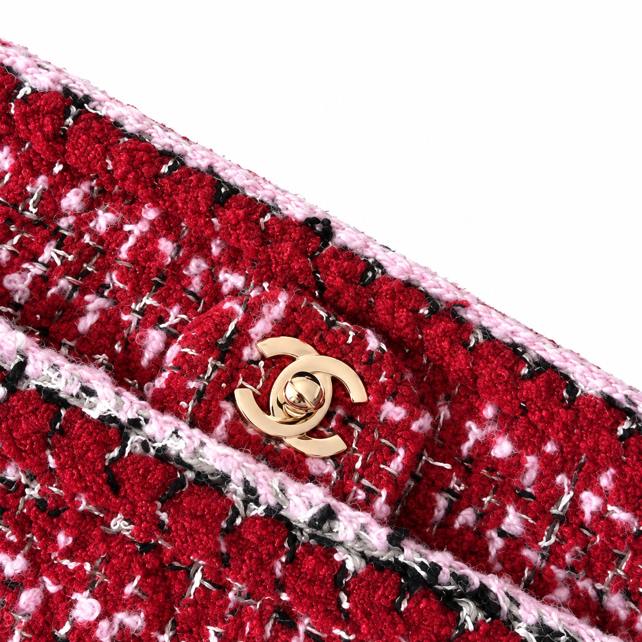 Chanel Classic Double Flap Tweed Red Pink Black White Gold 25cm