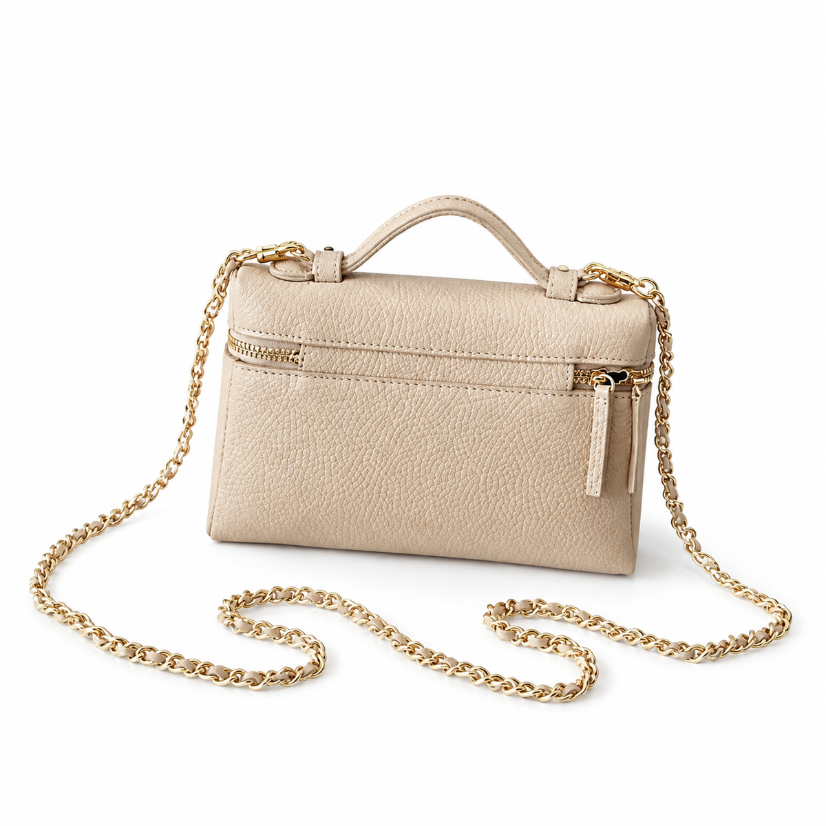 Chanel Cream Pebbled Leather Mini Camera Bag | Top Handle, Zip & Gold Chain