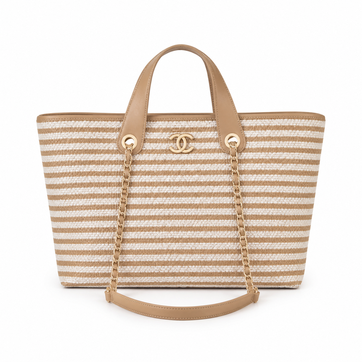 Chanel CC Quilted Wide Tote Bag | Gold Chain Handle — 46cm