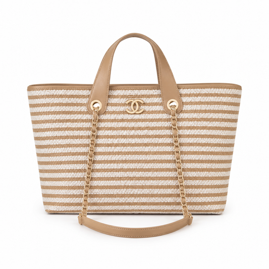 Chanel CC Quilted Wide Tote Bag | Gold Chain Handle — 46cm