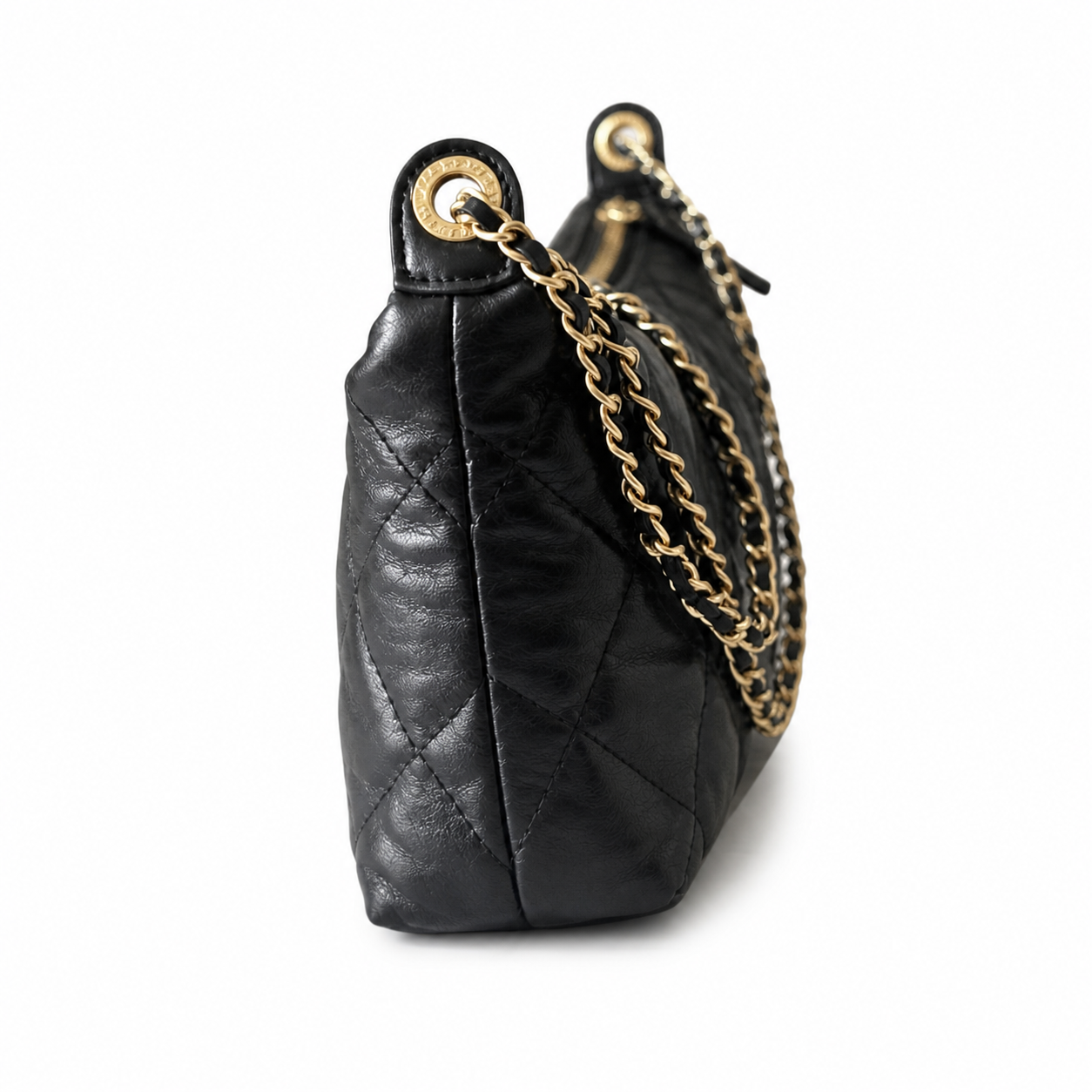 Chanel 22 Soft Pouch Black Aged Shiny Lambskin | Oversized Diamond Quilt & Gold Coin Tag — 26cm