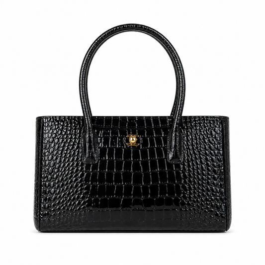 Chanel Black Patent Croc-Embossed Large Tote | Spherical CC Turn-Lock — 39cm