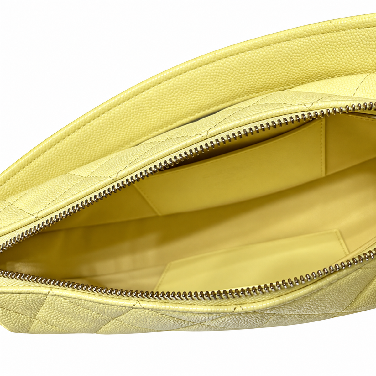 Chanel Crescent Hobo Quilted Caviar Lemon Yellow Leather Handle Gold 22cm