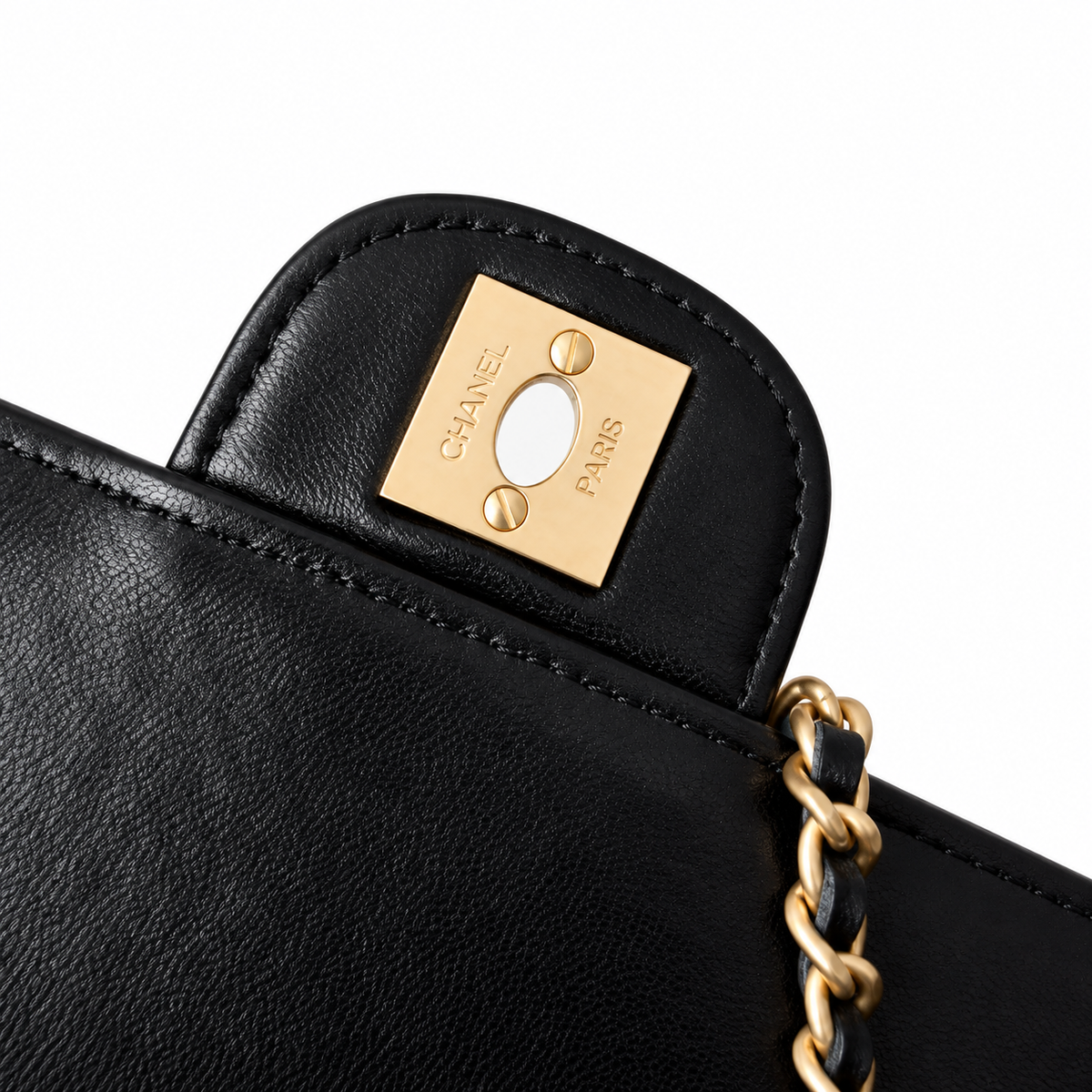 Chanel Square Quilted Lambskin East West Flap Bag Black 26cm