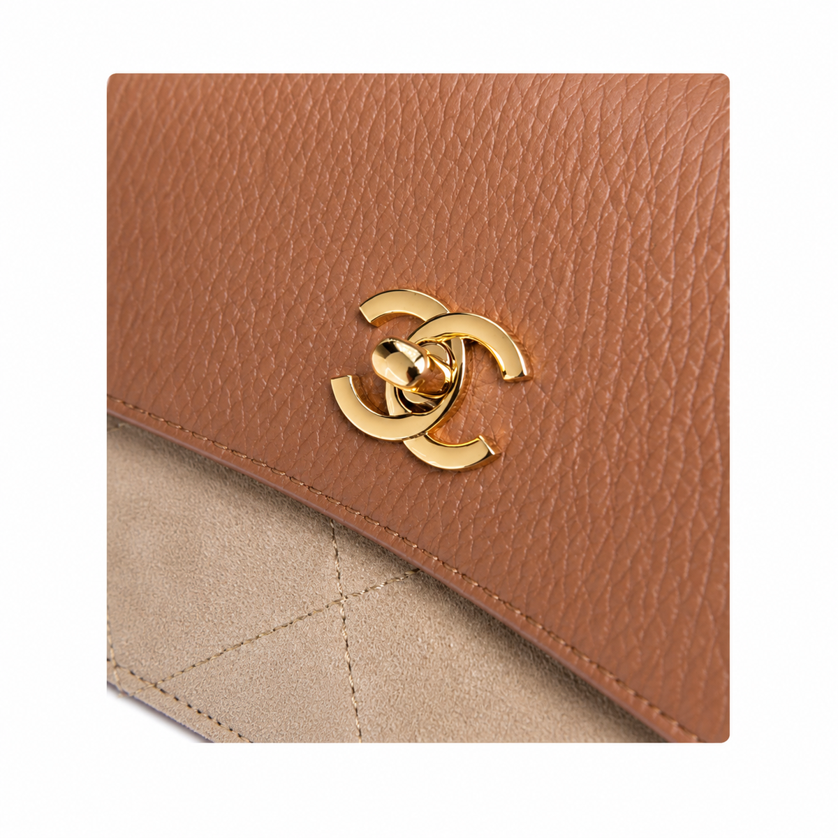 Chanel Medium Executive Tote Beige Quilted Suede & Cognac Leather | Gold CC Turn-Lock — 38cm