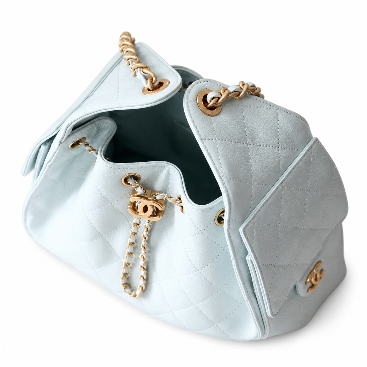 Chanel Classic Quilted Handbag | CC Turn-Lock Rigid Top Handle Chain Strap — 30x26cm
