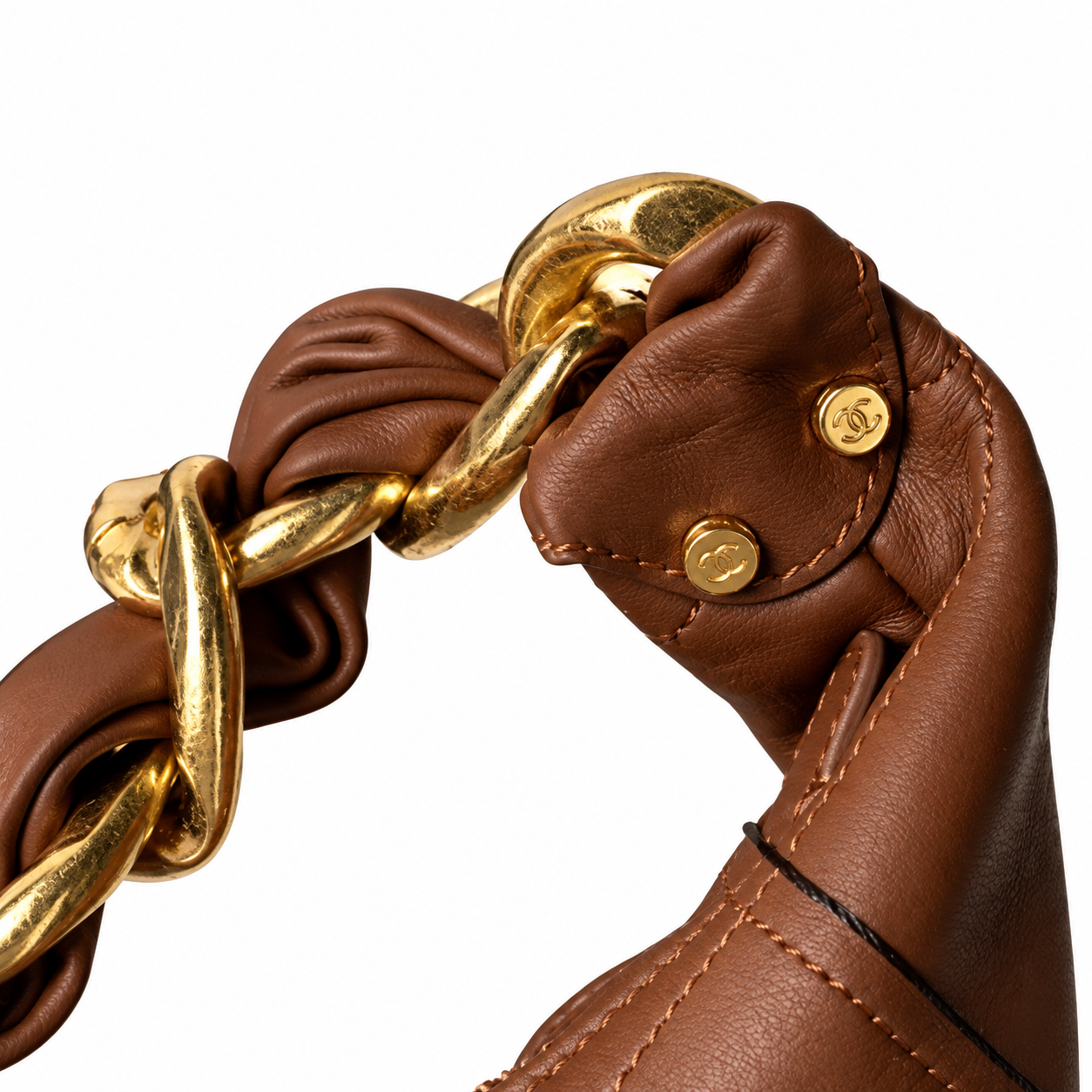 Chanel Zip Hobo Quilted Lambskin Caramel Brown Chunky Chain Gold 28cm