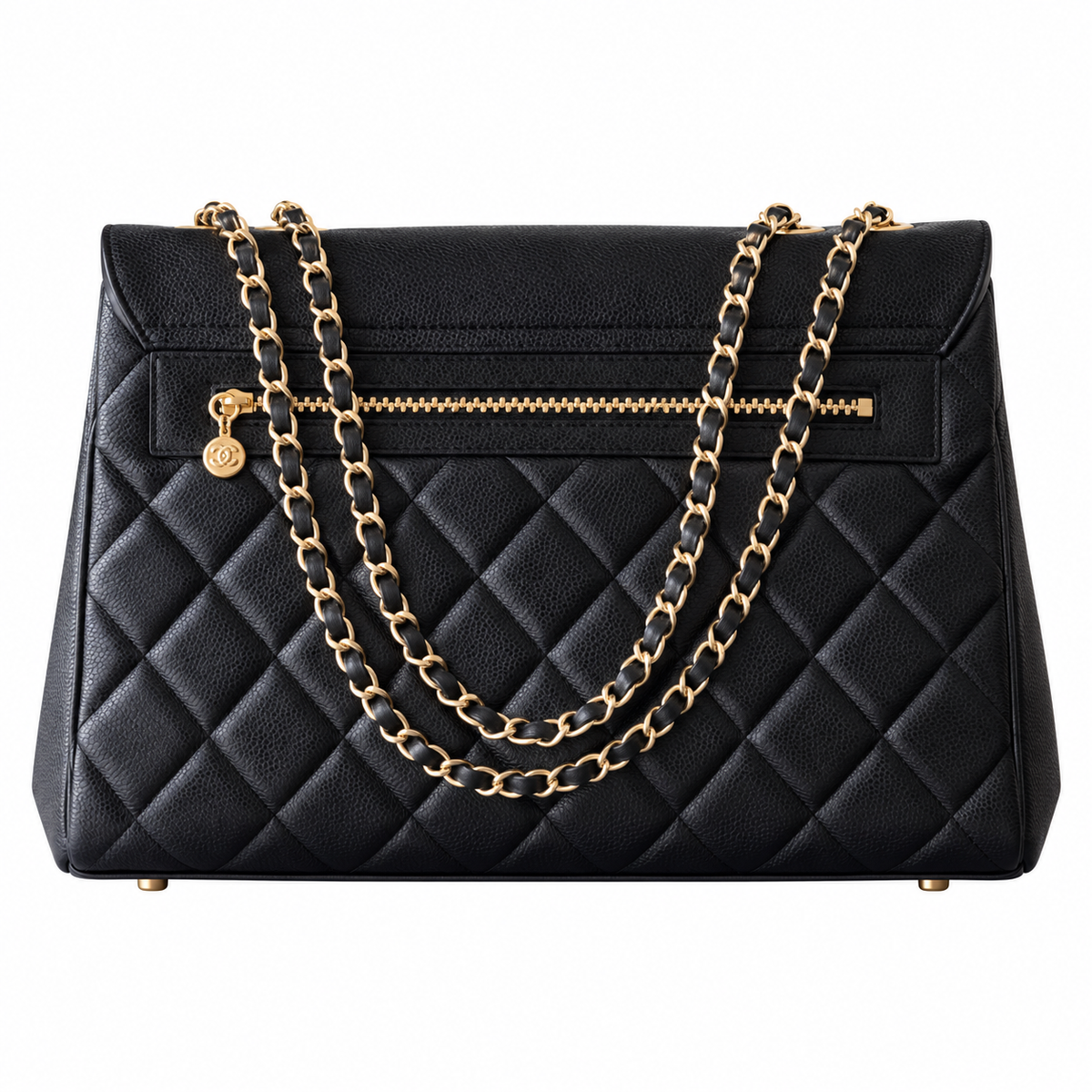 Chanel Grand Shopping Tote GST Quilted Caviar Black Gold 33cm