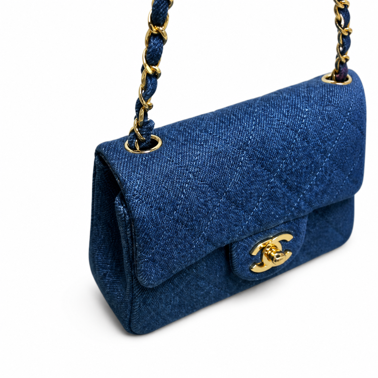 Chanel Mini Classic Flap Indigo Blue Quilted Denim | Gold CC Turn-Lock — 17.5cm