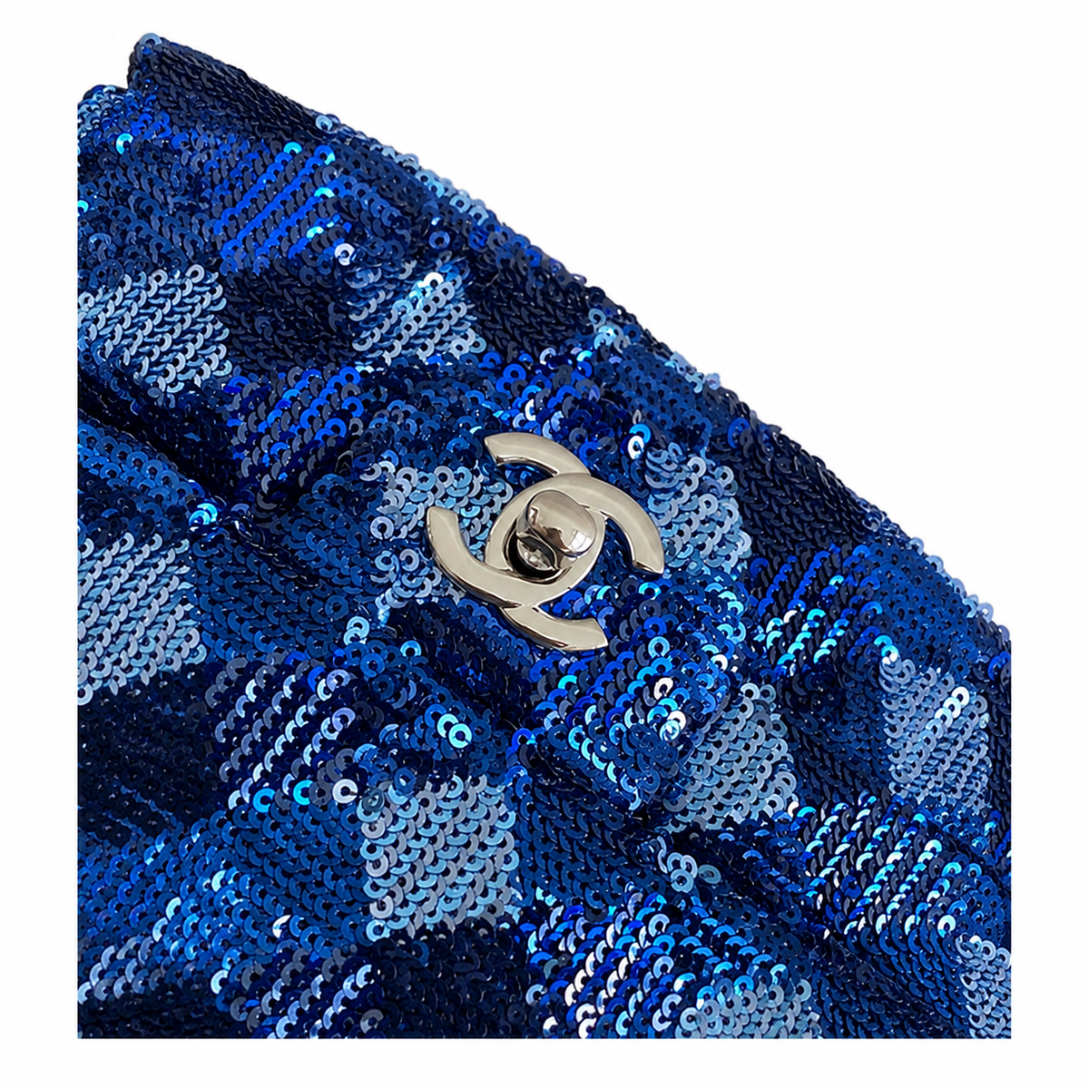 Chanel Royal Blue & Sky Blue Tartan Sequin Flap Bag | Navy Leather Interior, Silver Ball CC & Navy Chain