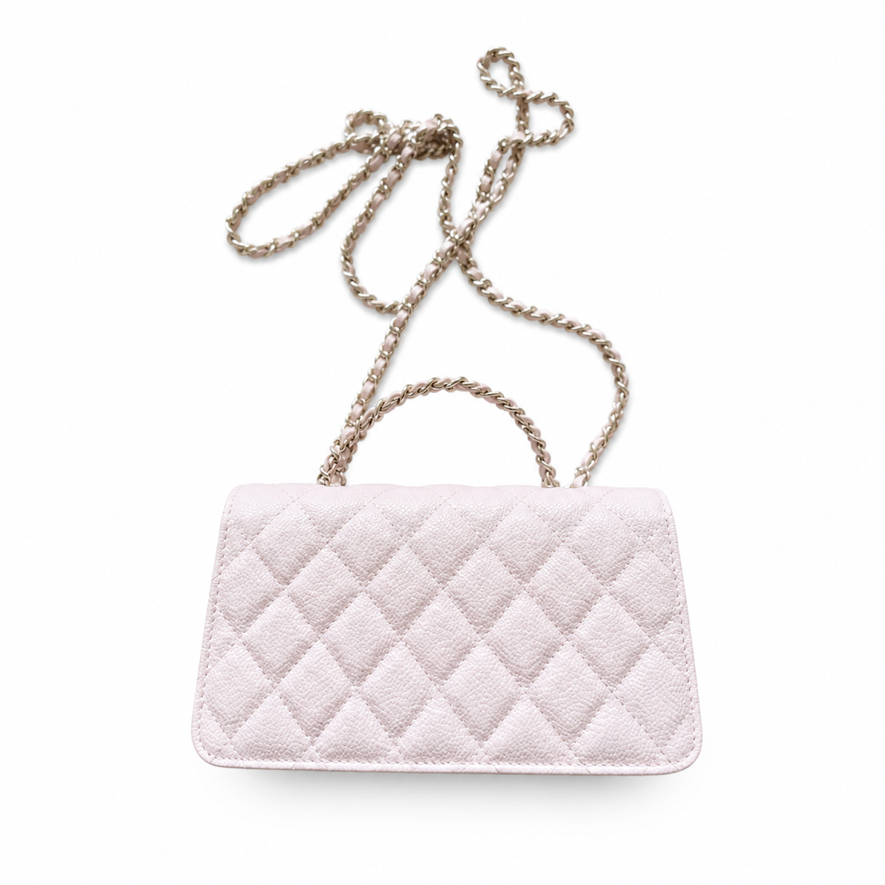 Chanel Mini Top-Handle Flap Pearl Blush Pink Caviar | Gold CC Turn-Lock & Silver Chain — 19cm