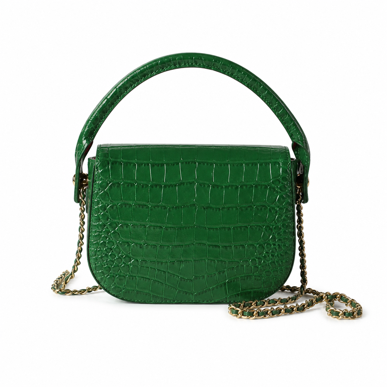 Chanel Emerald Green Croc Mini Flap Top Handle Bag | Antique Gold CC — 19.6cm