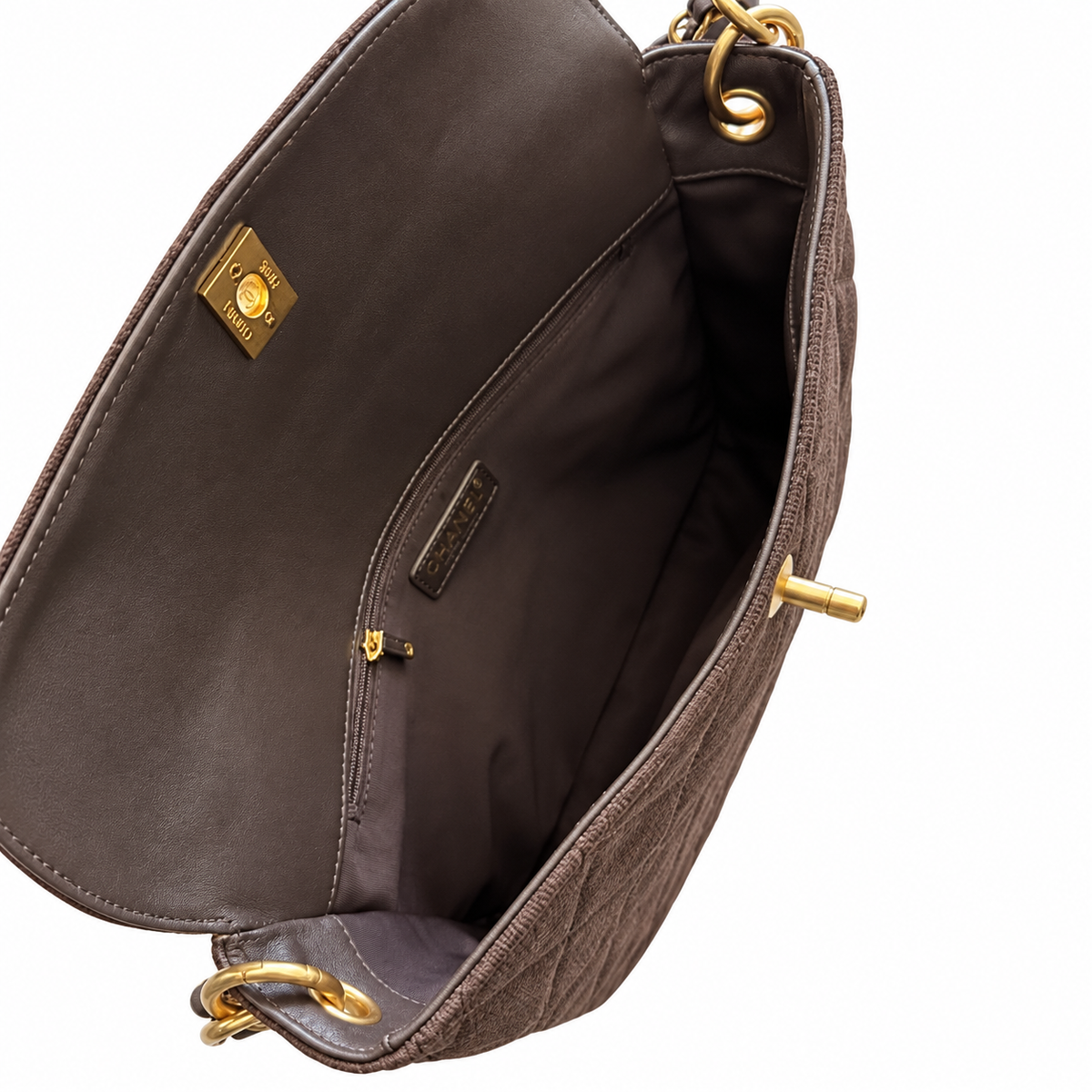 Chanel Quilted Suede Flap Shoulder Bag Brown 30×25×7cm