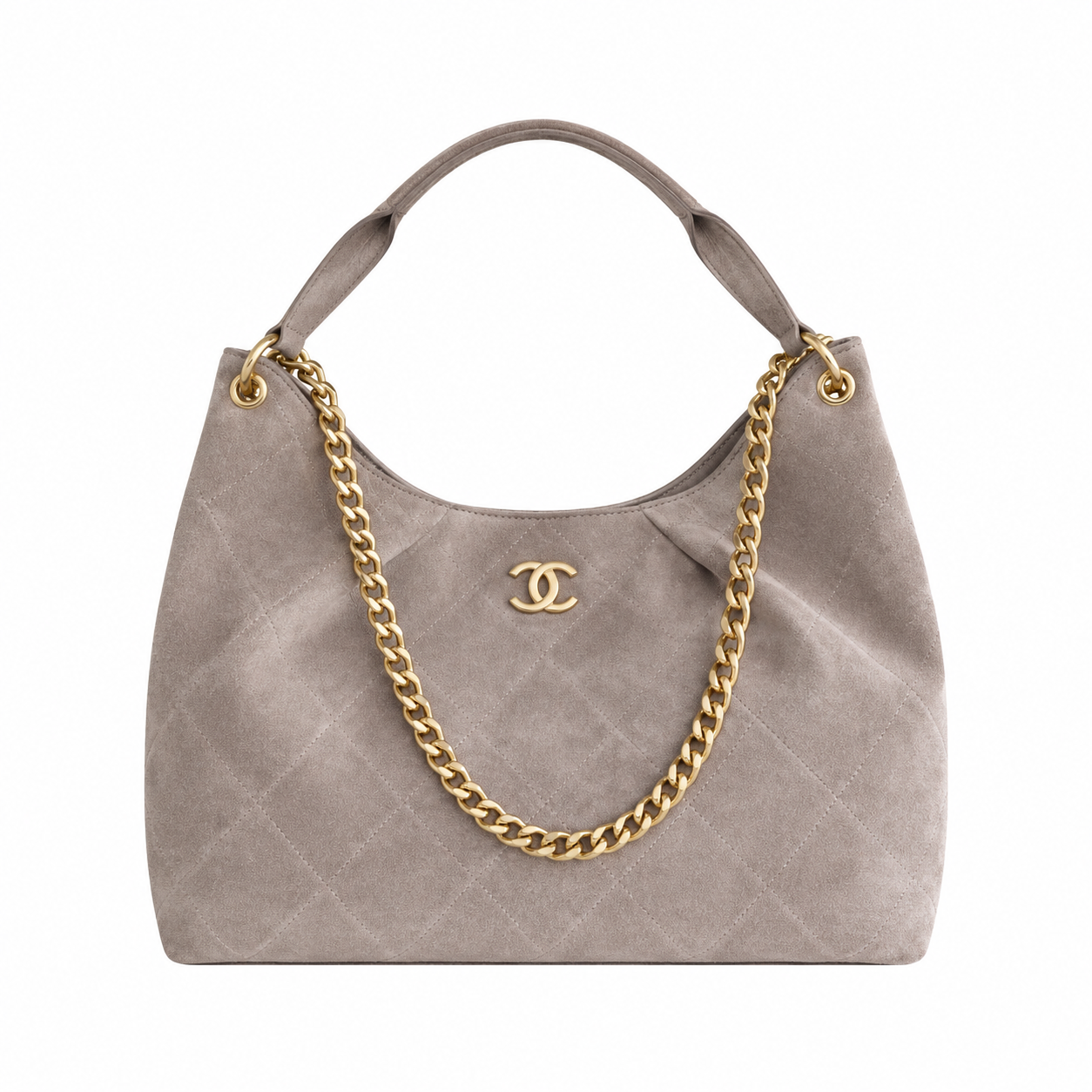 Chanel Quilted Suede Large Hobo Bag Taupe 29×35×13cm