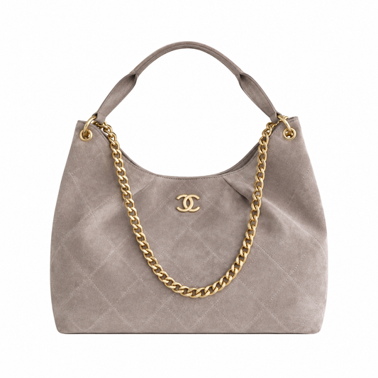 Chanel Quilted Suede Large Hobo Bag Taupe 29×35×13cm
