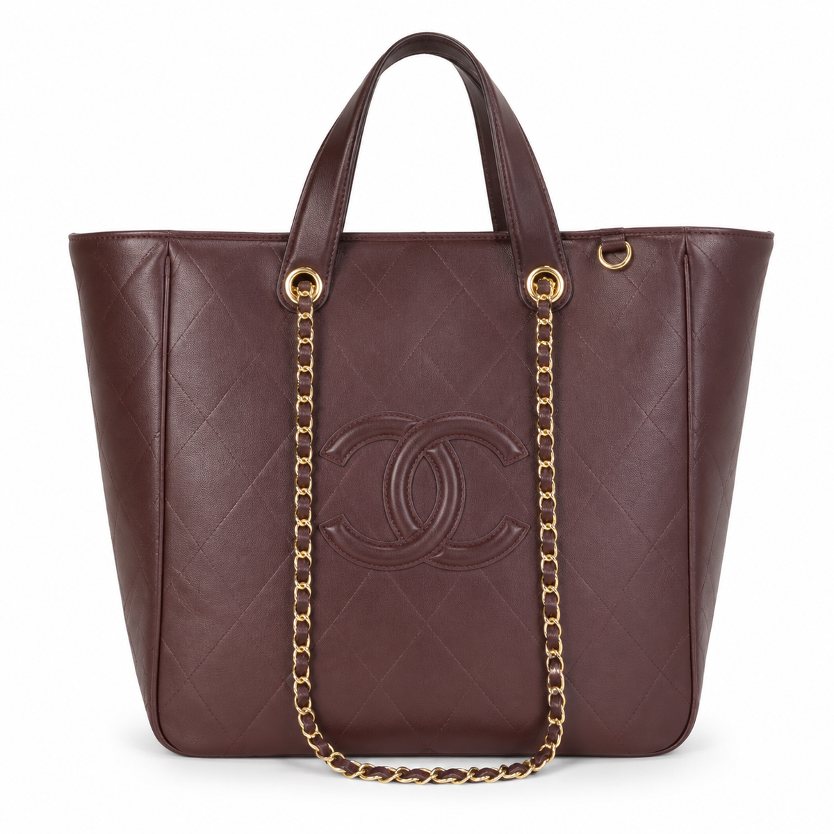 Chanel Burgundy Caviar Leather Large Quilted Shopper Tote | Embossed CC Logo & Gold Chain