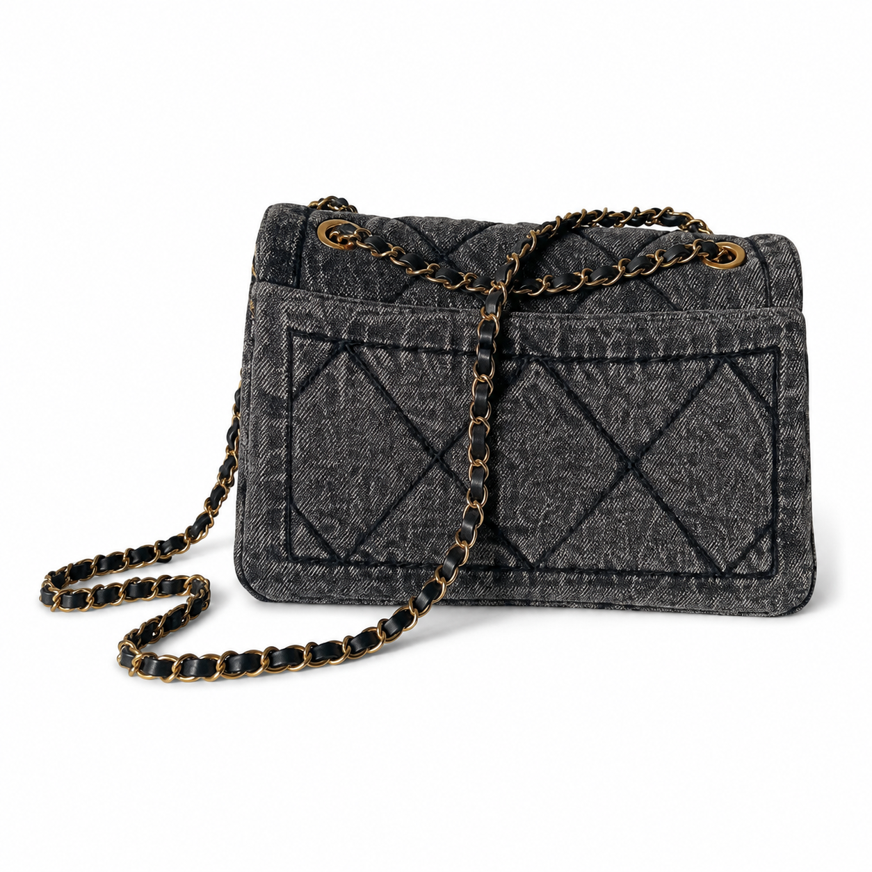 Chanel Denim Quilted Flap Bag | CC Turn-Lock Gold Chain Dark — 24x35cm