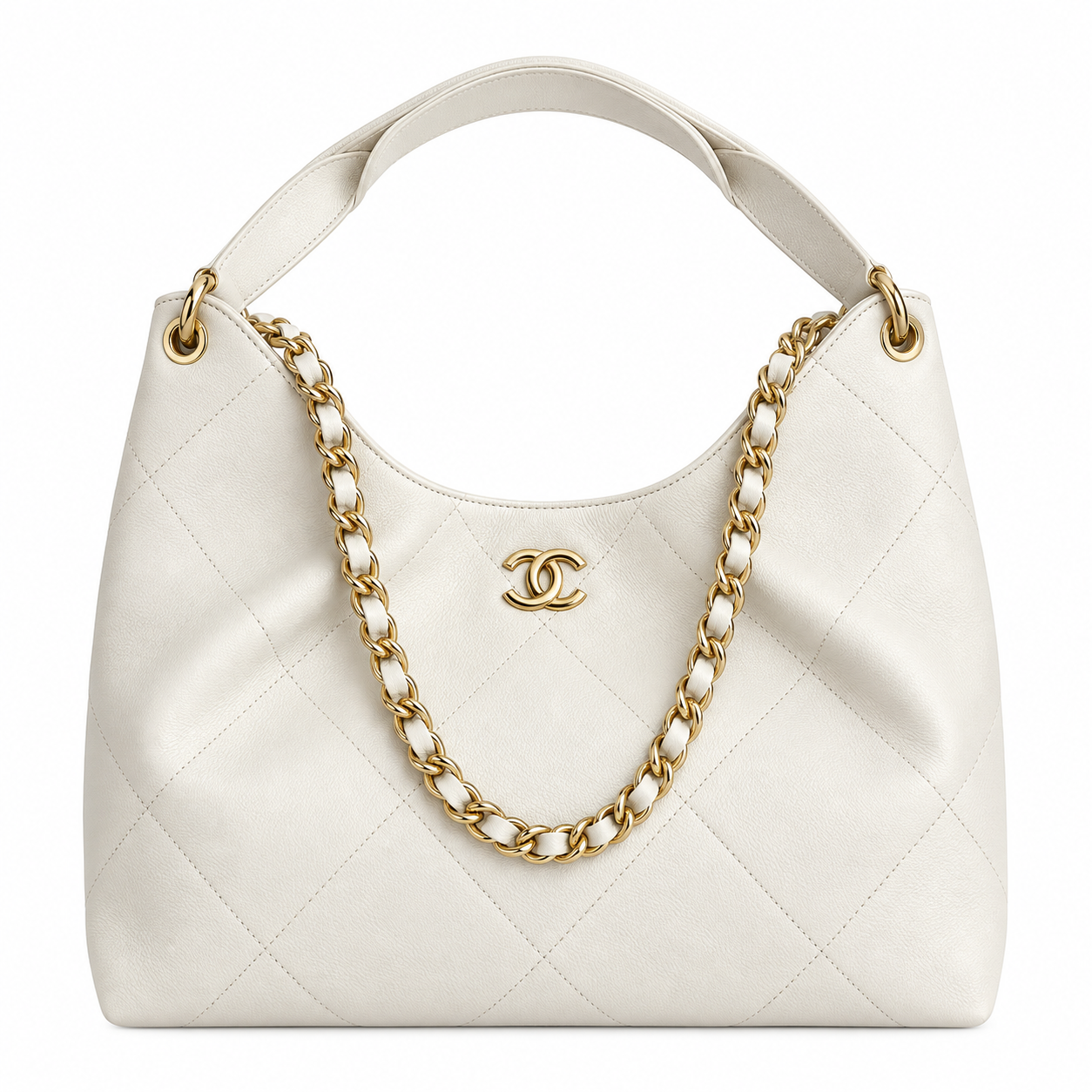 Chanel Quilted Leather Large Hobo Bag Ivory 29×35×13cm