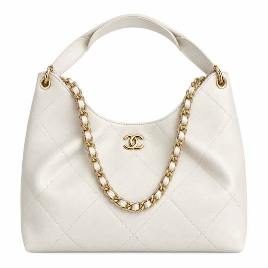 Chanel Quilted Leather Large Hobo Bag Ivory 29×35×13cm