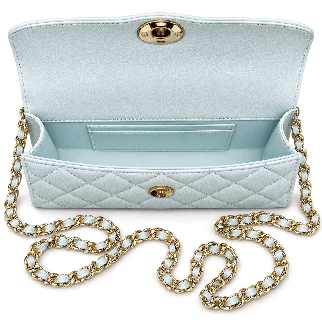 Chanel Iridescent Glacier Blue Caviar Quilted Mini Flap Bag | Scalloped Wave-Edge Flap, Chain-Texture CC Lock & Back Pocket