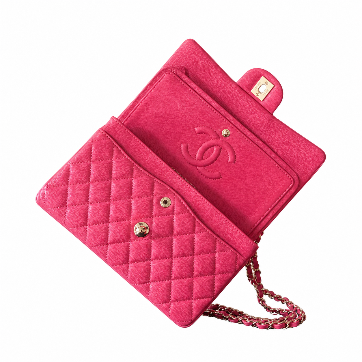 Chanel CC Quilted Lambskin Flap Bag | Hot Pink & Gold Lock — 23cm