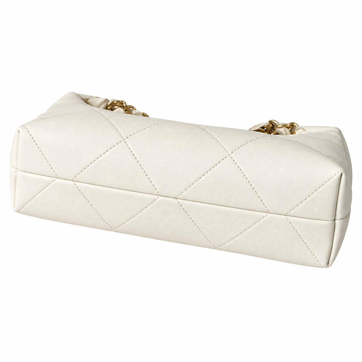 Chanel Zip Hobo Quilted Lambskin Pearl White Chunky Chain Gold 28cm