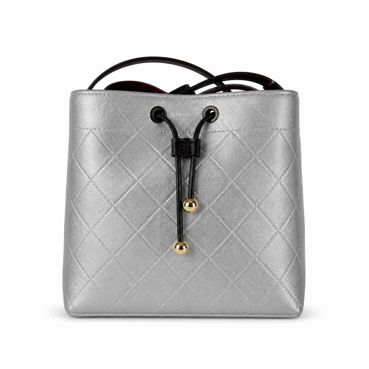 Chanel Bucket Bag Metallic Silver Quilted Lambskin | Ruthenium Hardware & Burgundy Interior — 23cm