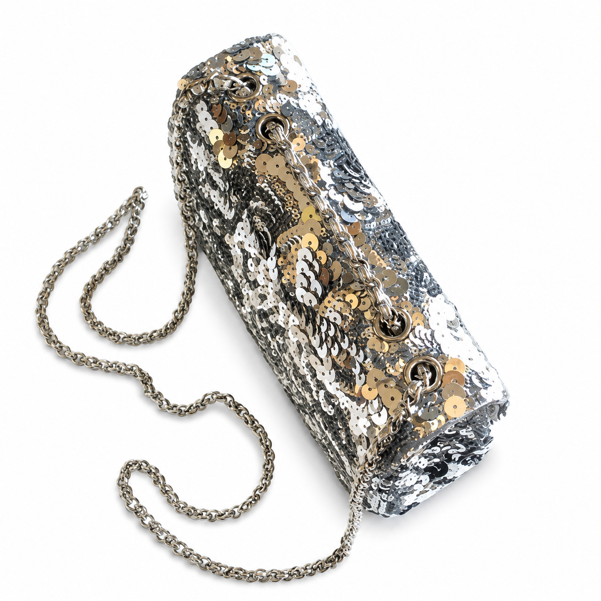 Chanel Silver & Gold Large Mirror Sequin Medium Flap Bag