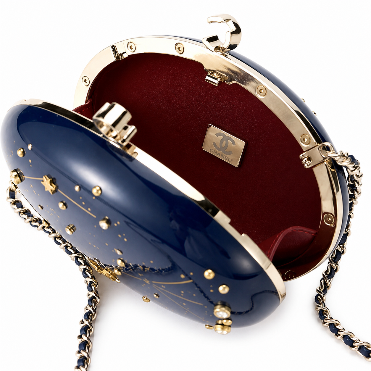 Chanel CC Scorpius Constellation Egg Minaudiere | Navy & Gold Star Map