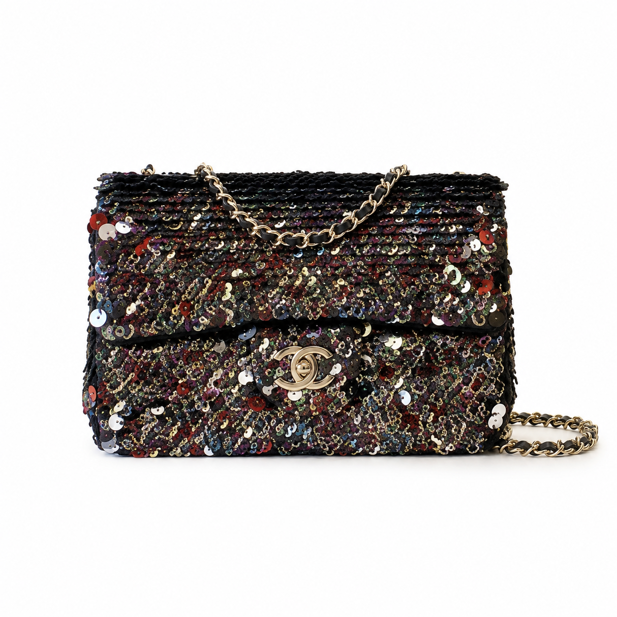 Chanel Black Oversized Multicolour Sequin Flap Bag | Diagonal Colour Waves, Day-to-Night Surface & Gold CC