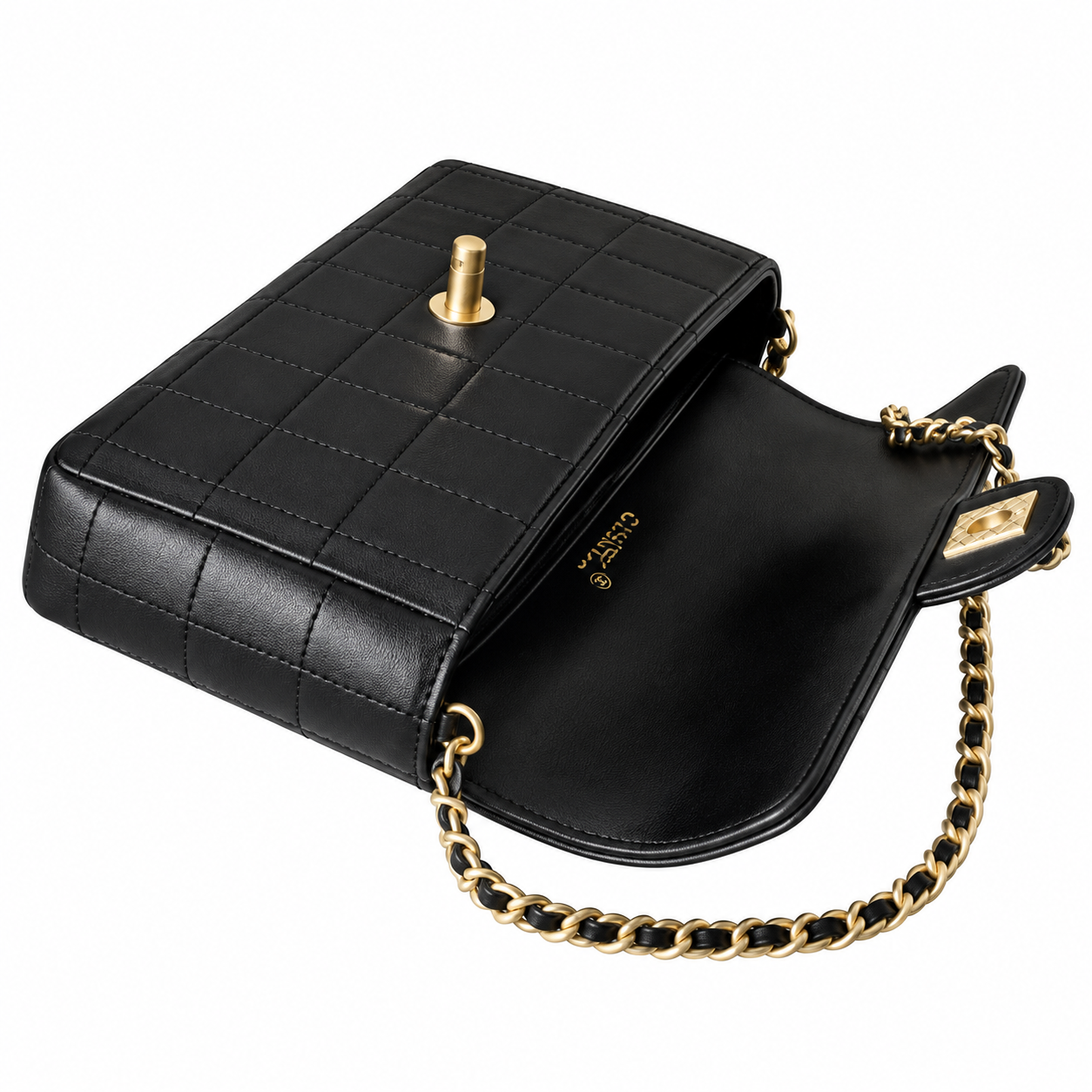 Chanel Square Quilted Lambskin East West Flap Bag Black 26cm
