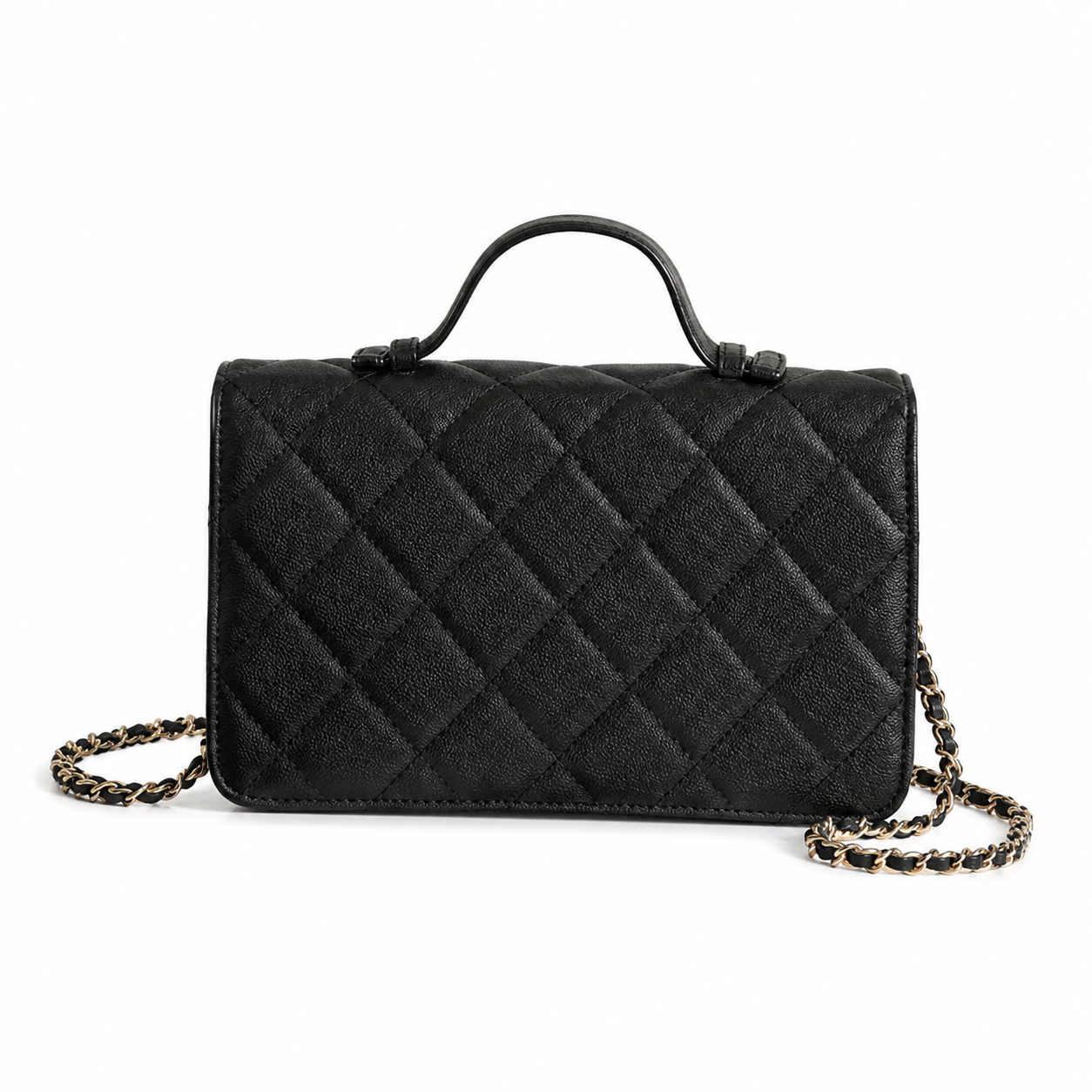 Chanel Black Aged Caviar Quilted Flap Bag | Oversized CC Logo, Top Handle & Gold Chain
