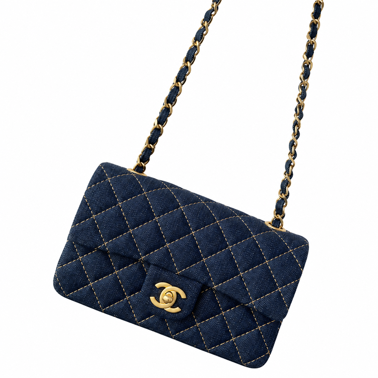 Chanel Classic Small Flap Bag Navy Denim 20cm