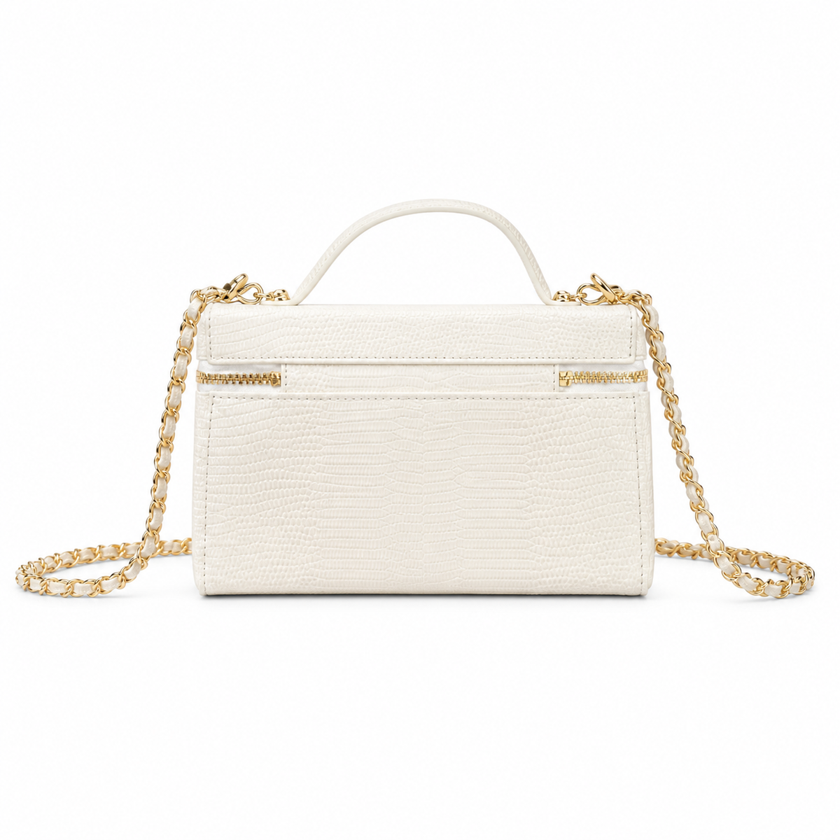 Chanel White Croc-Embossed Vanity Case | Back Zip Pocket & Lobster Clasp — 18cm