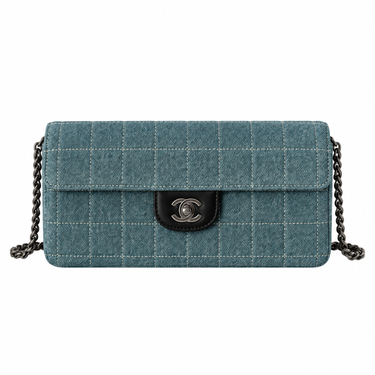 Chanel Denim Square Quilted East West Flap Bag Blue Ruthenium 26cm