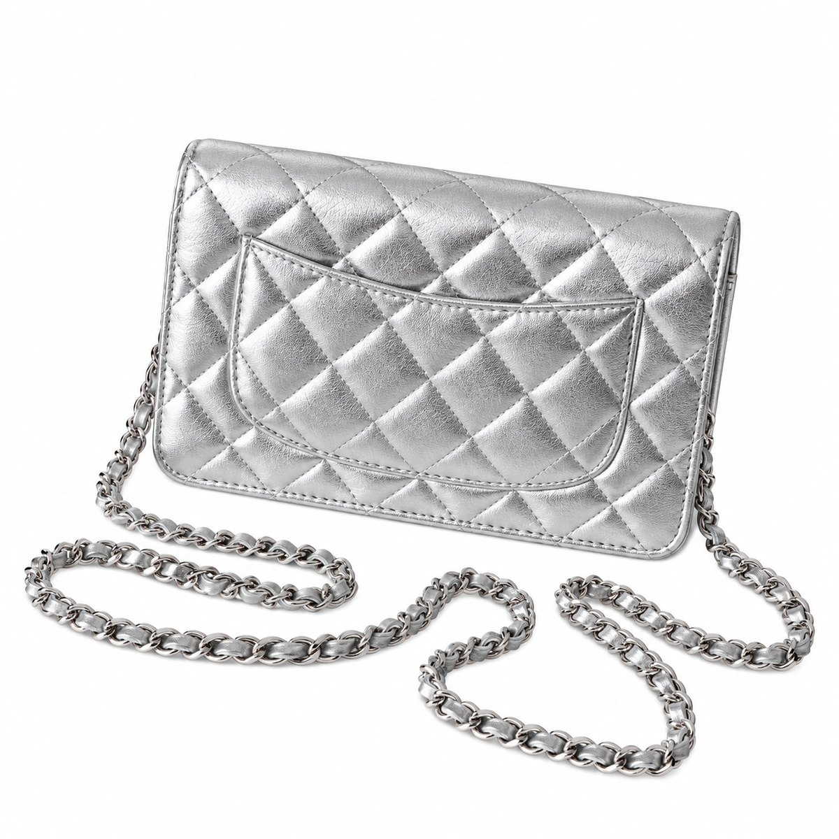 Chanel Wallet on Chain Quilted Metallic Lambskin Silver 19cm