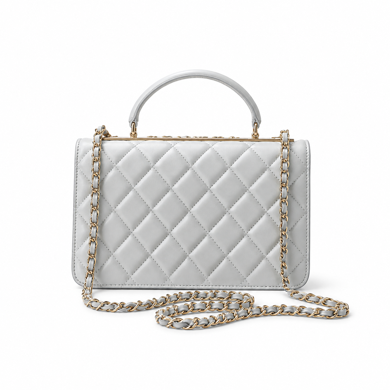 Chanel Ice Blue Quilted Lambskin Flap Bag with Pearl CC Turn-Lock
