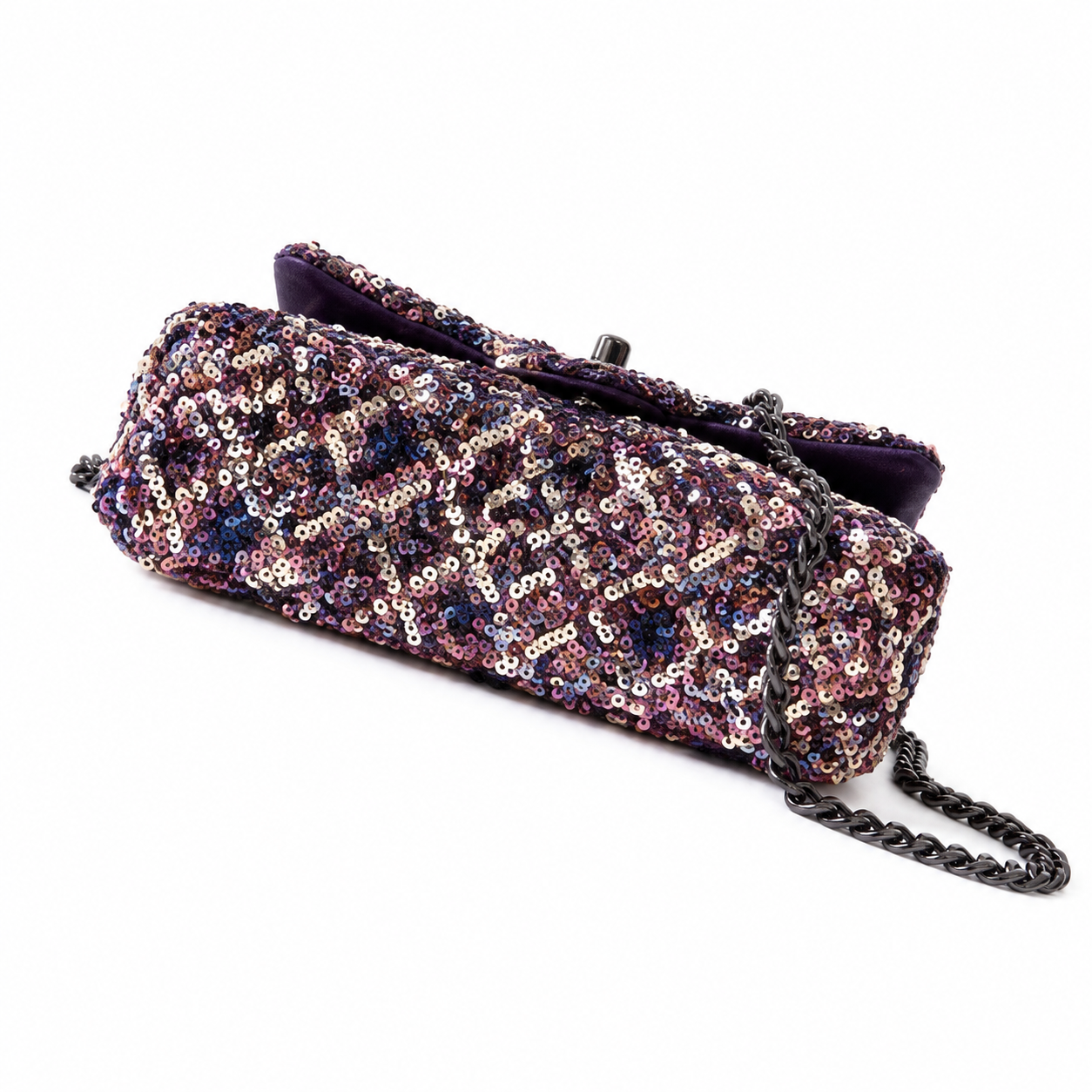 Chanel Multicolour Sequin Diamond-Quilted Flap Bag | Aubergine & Mixed Tones, Gunmetal CC & Chain