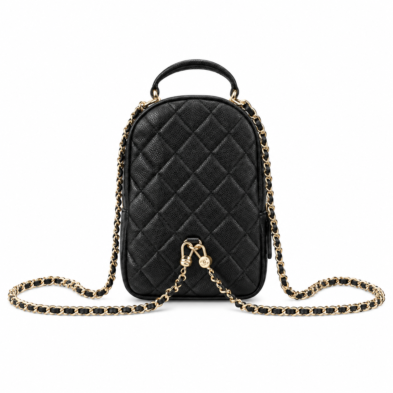 Chanel Quilted Grained Leather Mini Chain Backpack Black 18×13×9cm
