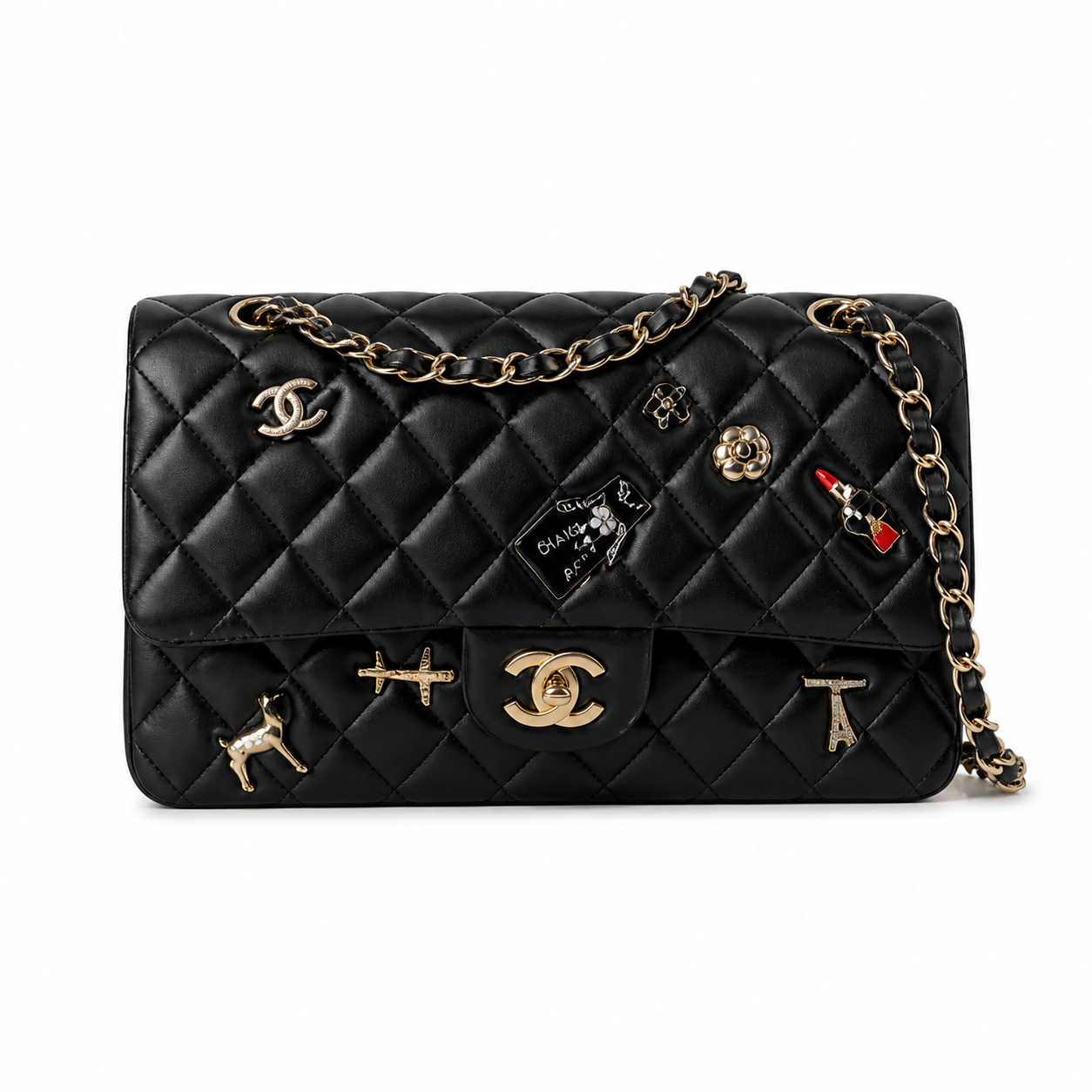 Chanel CC Quilted Double Flap Bag | Black Lambskin & Silver — 25cm
