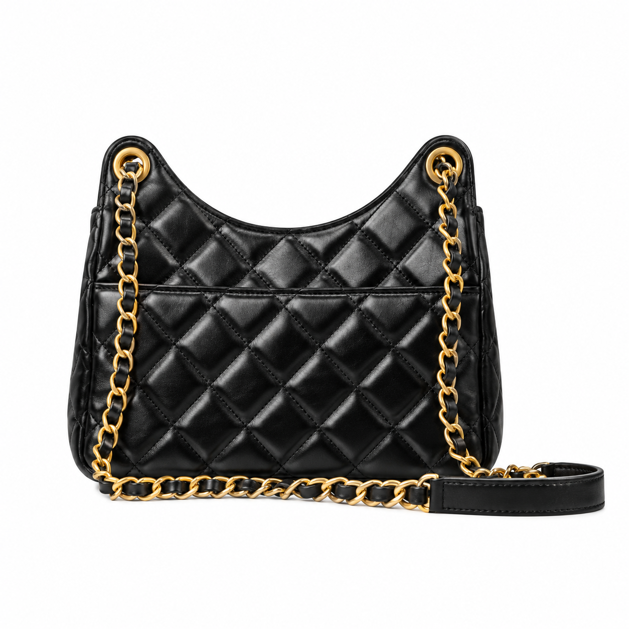 Chanel No.5 Charm Hobo Glazed Lambskin Black Gold 19cm