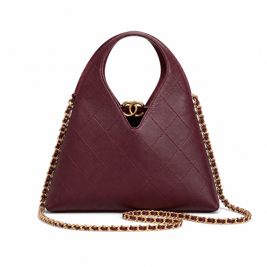 Chanel Large Hobo Bag Deep Burgundy Diamond-Quilted Lambskin | Gold CC Clasp — 32cm