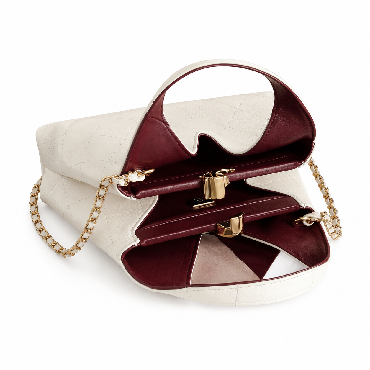 Chanel Large Hobo Bag Ivory White Diamond-Quilted Lambskin | Burgundy Interior & Gold CC Clasp — 32cm