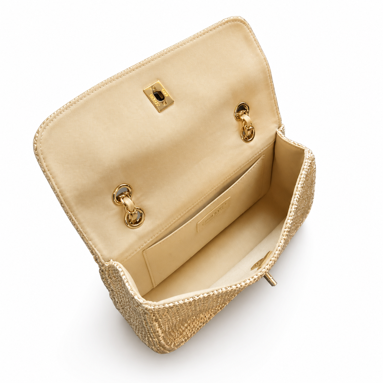 Chanel CC Raffia Woven Flap Bag | Natural Beige & Gold Chain — 25cm