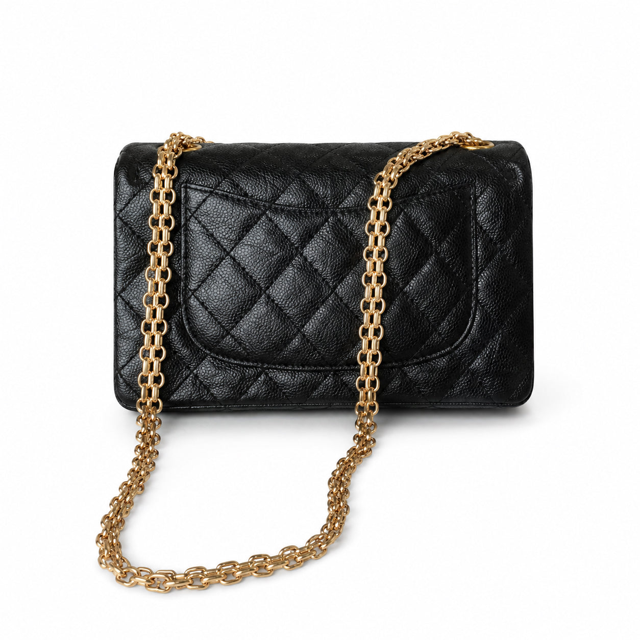 Chanel Black Quilted Caviar Double Flap Bag | Gold CC Plaque & Dual Gold Chain