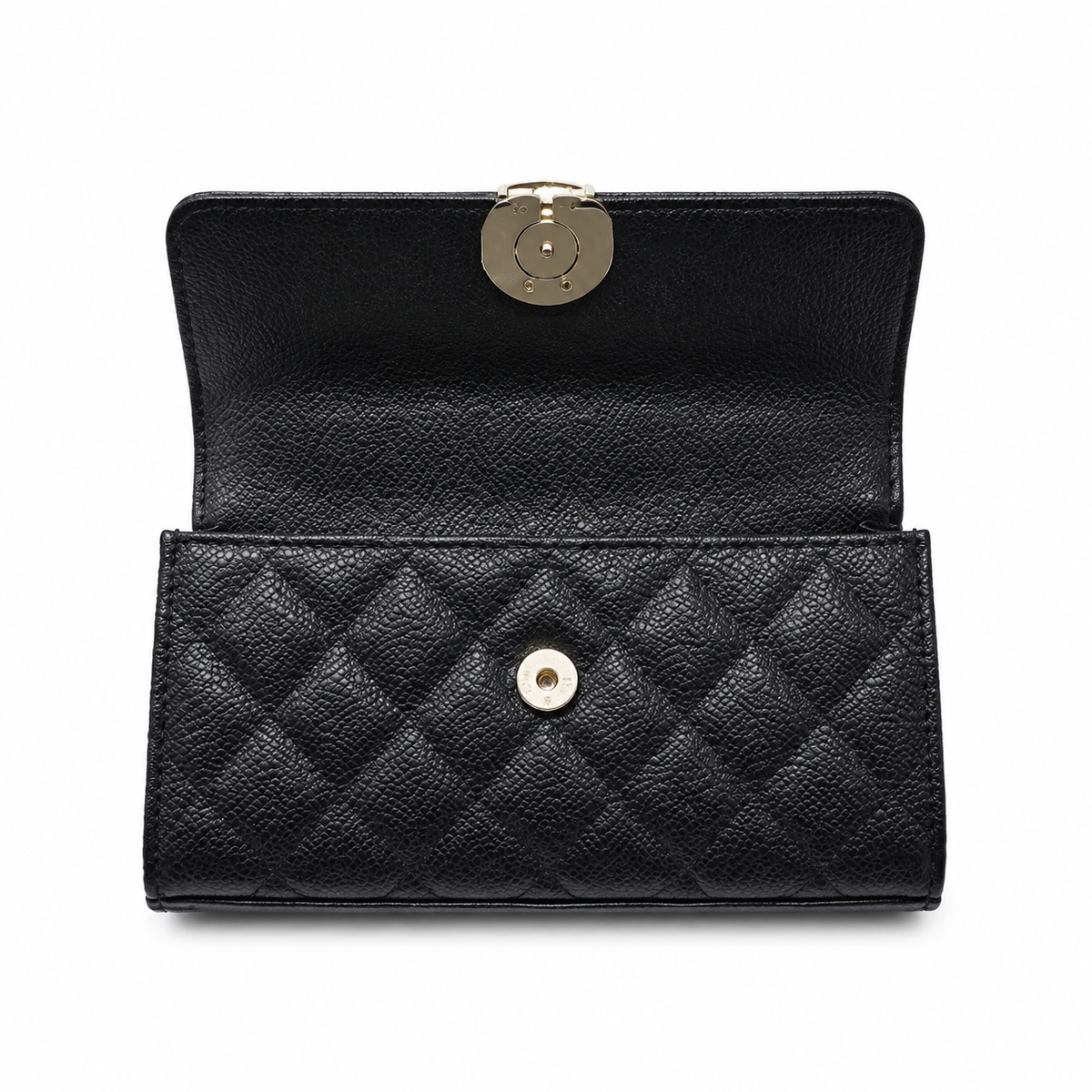 Chanel Black Caviar Quilted Mini Top Handle Flap Bag | Gold Chain-Texture CC Turn-Lock, Ball Connectors & Quilted Interior Pocket